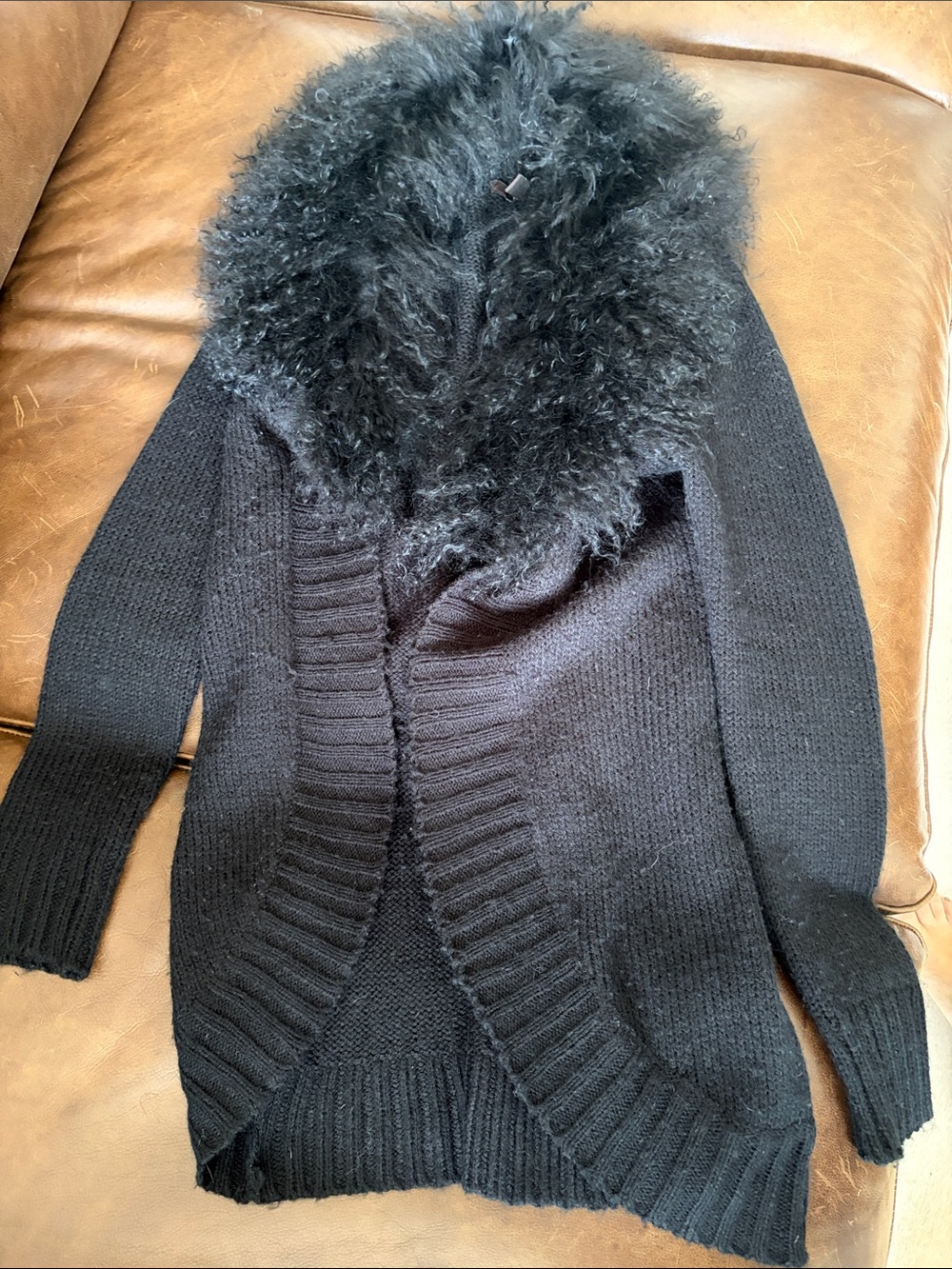 Black Fur Trim Open Cardigan Sweater